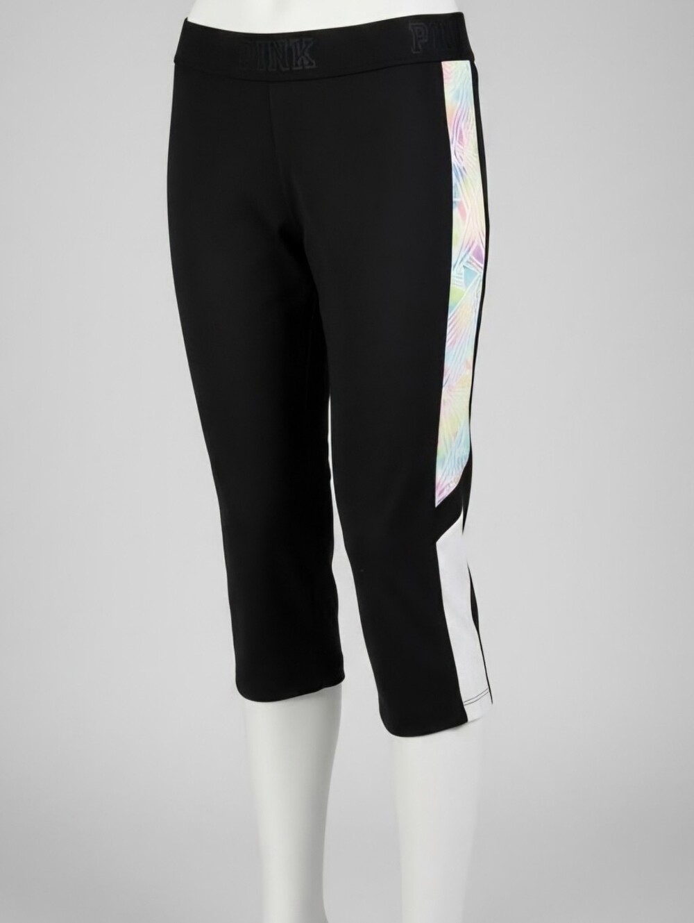 PINK Victoria's Secret Black Capri Sweatpants with Iridescent Side Panel